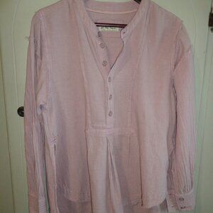We The Free Pinstriped Tunic XS Button Placket Long Sleeves Raw Edges Detailed